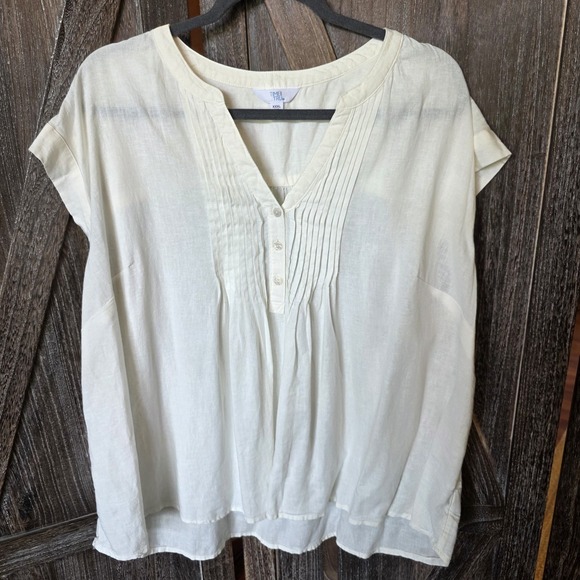 Time and Tru Tops - Time & Tru Shirt Women's Size XXXL (22) Ivory Pintuck Blouse Linen Blend Buttons